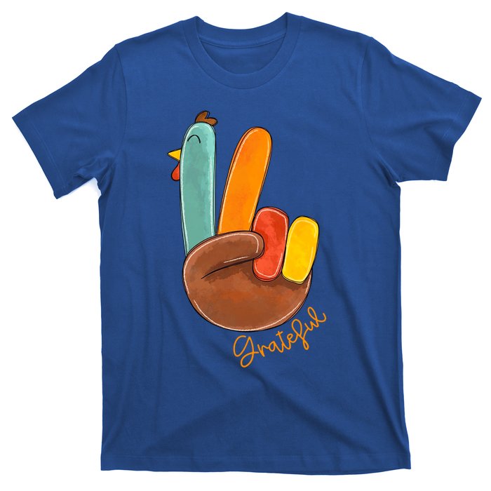 Peace Love Turkey Grateful Turkey Hand Sign Thanksgiving Cool Gift T-Shirt