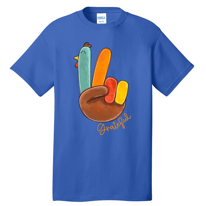 Peace Love Turkey Grateful Turkey Hand Sign Thanksgiving Cool Gift Tall T-Shirt