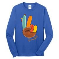 Peace Love Turkey Grateful Turkey Hand Sign Thanksgiving Cool Gift Tall Long Sleeve T-Shirt