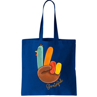 Peace Love Turkey Grateful Turkey Hand Sign Thanksgiving Cool Gift Tote Bag