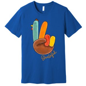 Peace Love Turkey Grateful Turkey Hand Sign Thanksgiving Cool Gift Premium T-Shirt