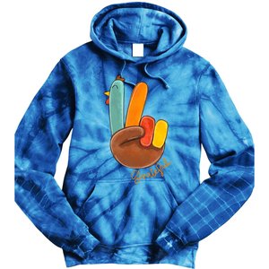 Peace Love Turkey Grateful Turkey Hand Sign Thanksgiving Cool Gift Tie Dye Hoodie