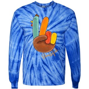 Peace Love Turkey Grateful Turkey Hand Sign Thanksgiving Cool Gift Tie-Dye Long Sleeve Shirt