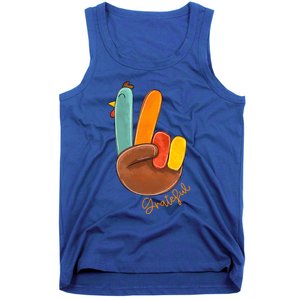 Peace Love Turkey Grateful Turkey Hand Sign Thanksgiving Cool Gift Tank Top