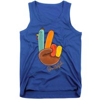 Peace Love Turkey Grateful Turkey Hand Sign Thanksgiving Cool Gift Tank Top