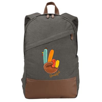 Peace Love Turkey Grateful Turkey Hand Sign Thanksgiving Cool Gift Cotton Canvas Backpack