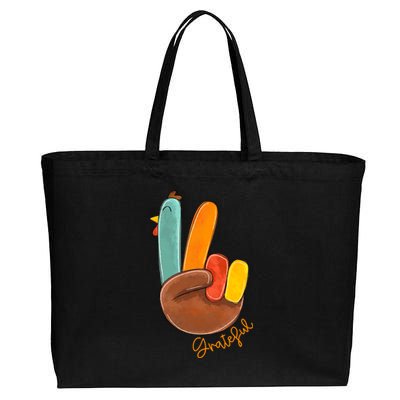 Peace Love Turkey Grateful Turkey Hand Sign Thanksgiving Cool Gift Cotton Canvas Jumbo Tote