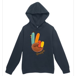 Peace Love Turkey Grateful Turkey Hand Sign Thanksgiving Cool Gift Urban Pullover Hoodie