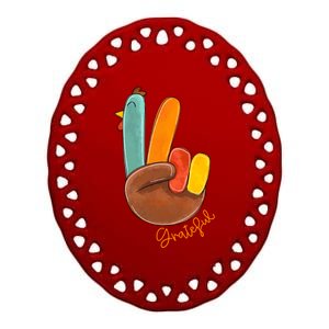 Peace Love Turkey Grateful Turkey Hand Sign Thanksgiving Cool Gift Ceramic Oval Ornament