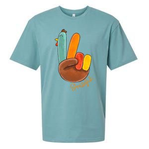 Peace Love Turkey Grateful Turkey Hand Sign Thanksgiving Cool Gift Sueded Cloud Jersey T-Shirt