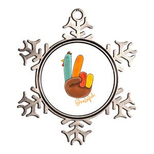 Peace Love Turkey Grateful Turkey Hand Sign Thanksgiving Cool Gift Metallic Star Ornament