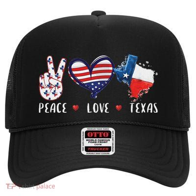 Peace Love Texas Flag Grown Souvenirs High Crown Mesh Back Trucker Hat