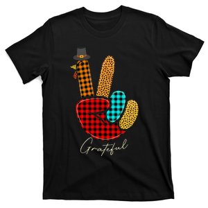 Peace Love Turkey Grateful Turkey Hand Sign Thanksgiving T-Shirt