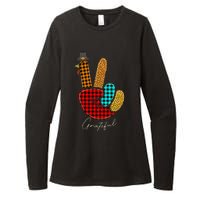 Peace Love Turkey Grateful Turkey Hand Sign Thanksgiving Womens CVC Long Sleeve Shirt