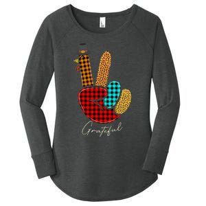 Peace Love Turkey Grateful Turkey Hand Sign Thanksgiving Women's Perfect Tri Tunic Long Sleeve Shirt