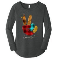 Peace Love Turkey Grateful Turkey Hand Sign Thanksgiving Women's Perfect Tri Tunic Long Sleeve Shirt