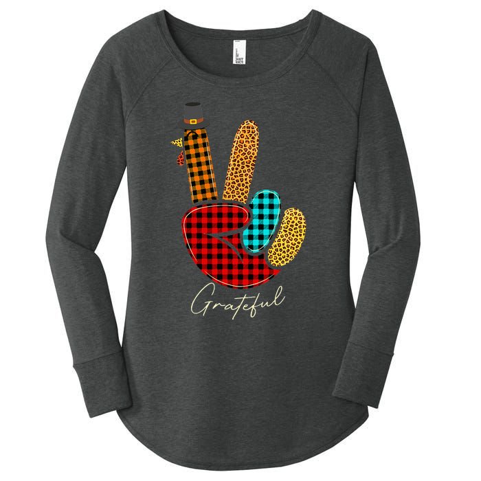 Peace Love Turkey Grateful Turkey Hand Sign Thanksgiving Women's Perfect Tri Tunic Long Sleeve Shirt