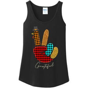 Peace Love Turkey Grateful Turkey Hand Sign Thanksgiving Ladies Essential Tank