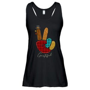 Peace Love Turkey Grateful Turkey Hand Sign Thanksgiving Ladies Essential Flowy Tank