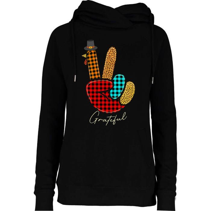 Peace Love Turkey Grateful Turkey Hand Sign Thanksgiving Womens Funnel Neck Pullover Hood