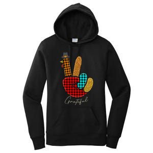 Peace Love Turkey Grateful Turkey Hand Sign Thanksgiving Women's Pullover Hoodie