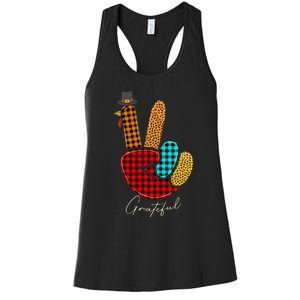 Peace Love Turkey Grateful Turkey Hand Sign Thanksgiving Women's Racerback Tank