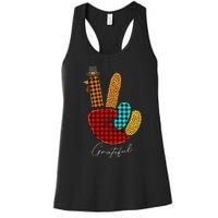 Peace Love Turkey Grateful Turkey Hand Sign Thanksgiving Women's Racerback Tank