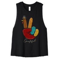 Peace Love Turkey Grateful Turkey Hand Sign Thanksgiving Women's Racerback Cropped Tank