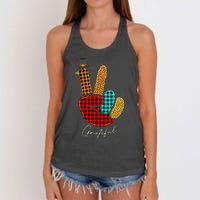 Peace Love Turkey Grateful Turkey Hand Sign Thanksgiving Women's Knotted Racerback Tank