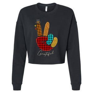 Peace Love Turkey Grateful Turkey Hand Sign Thanksgiving Cropped Pullover Crew