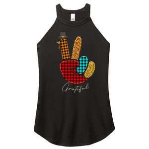 Peace Love Turkey Grateful Turkey Hand Sign Thanksgiving Women's Perfect Tri Rocker Tank