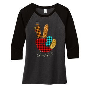 Peace Love Turkey Grateful Turkey Hand Sign Thanksgiving Women's Tri-Blend 3/4-Sleeve Raglan Shirt