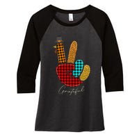 Peace Love Turkey Grateful Turkey Hand Sign Thanksgiving Women's Tri-Blend 3/4-Sleeve Raglan Shirt