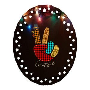 Peace Love Turkey Grateful Turkey Hand Sign Thanksgiving Ceramic Oval Ornament