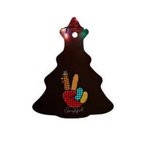 Peace Love Turkey Grateful Turkey Hand Sign Thanksgiving Ceramic Tree Ornament