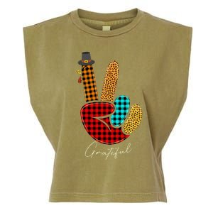 Peace Love Turkey Grateful Turkey Hand Sign Thanksgiving Garment-Dyed Women's Muscle Tee