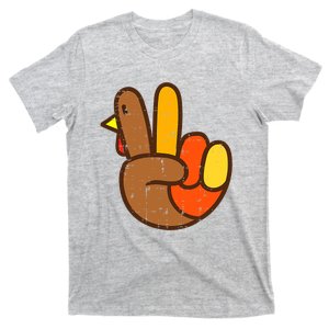 Peace Love Turkey Grateful Turkey Hand Sign Thanksgiving T-Shirt