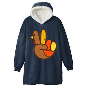 Peace Love Turkey Grateful Turkey Hand Sign Thanksgiving Hooded Wearable Blanket