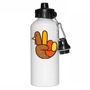 Peace Love Turkey Grateful Turkey Hand Sign Thanksgiving Aluminum Water Bottle