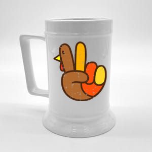 Peace Love Turkey Grateful Turkey Hand Sign Thanksgiving Beer Stein