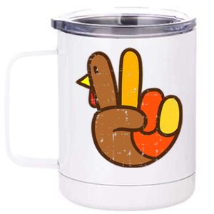 Peace Love Turkey Grateful Turkey Hand Sign Thanksgiving 12 oz Stainless Steel Tumbler Cup