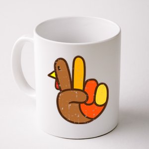 Peace Love Turkey Grateful Turkey Hand Sign Thanksgiving Coffee Mug