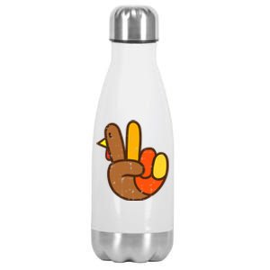 Peace Love Turkey Grateful Turkey Hand Sign Thanksgiving Stainless Steel Insulated Water Bottle