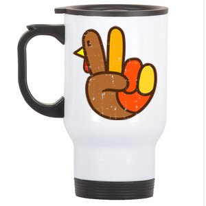 Peace Love Turkey Grateful Turkey Hand Sign Thanksgiving Stainless Steel Travel Mug