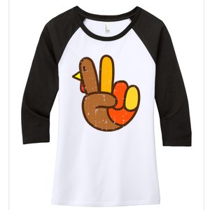 Peace Love Turkey Grateful Turkey Hand Sign Thanksgiving Women's Tri-Blend 3/4-Sleeve Raglan Shirt