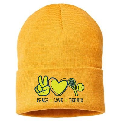 Peace Love Tennis Cool Player Coach Hippie Sustainable Knit Beanie