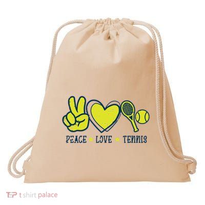 Peace Love Tennis Cool Player Coach Hippie Drawstring Bag