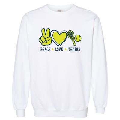 Peace Love Tennis Cool Player Coach Hippie Garment-Dyed Sweatshirt