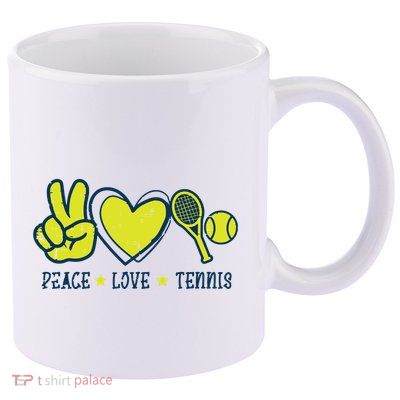 Peace Love Tennis Cool Player Coach Hippie 11oz C Handle Ceramic Mug