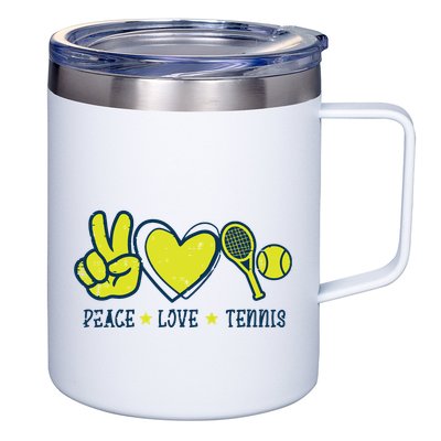 Peace Love Tennis Cool Player Coach Hippie 12oz Stainless Steel Coffee Mug